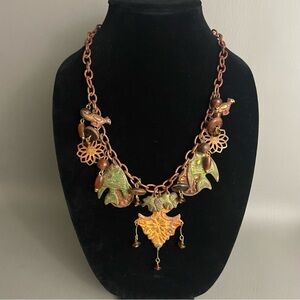 1970s Brutalist-style mixed metal statement charm necklace- 
21” length